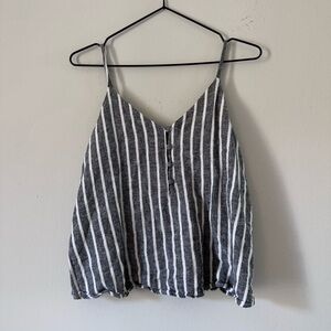 Abound Gray and White Pinstripe Linen Blend Tank Top XS